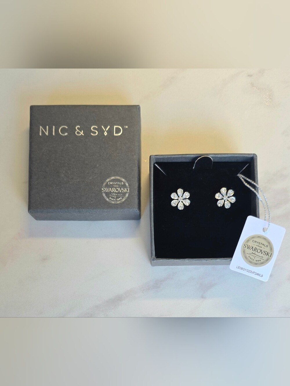 Nic & Syd Flower Stud Earrings with Crystals from Swarovski